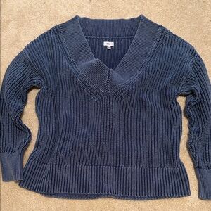 Aerie Stone-Washed Blue V-Neck Cotton Knit Sweater